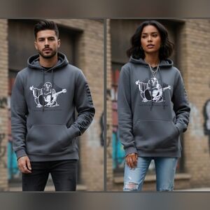 True Religion Grey Buddha Guitar Graphic Hoodie Size M NWT